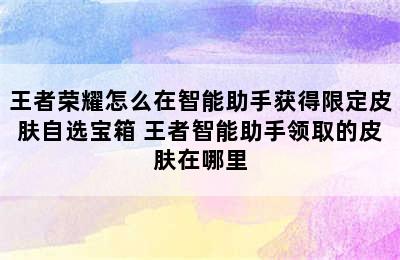 王者荣耀怎么在智能助手获得限定皮肤自选宝箱 王者智能助手领取的皮肤在哪里